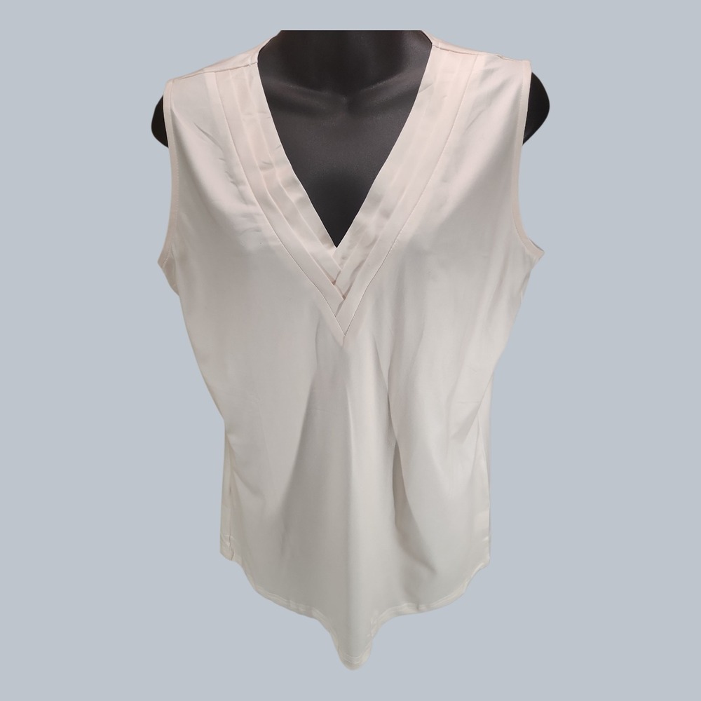 Agnes Urban Women's Sleeveless Blouse V-Neck Tank Top Pleated Beige Size M NWT
